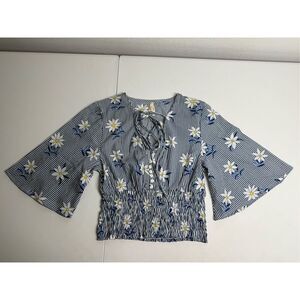 True Destiny Women’s Daisy Stripe Lightweight Bohemian Top Size S Smocked Waist